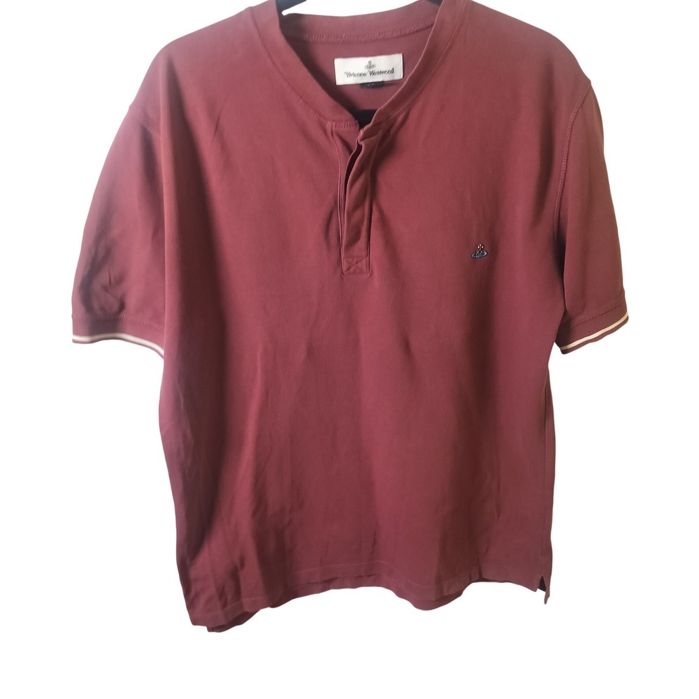 Vivienne Westwood Mens XL Burgundy Pique Cotton‎ Henley Polo Shirt Orb Logo
